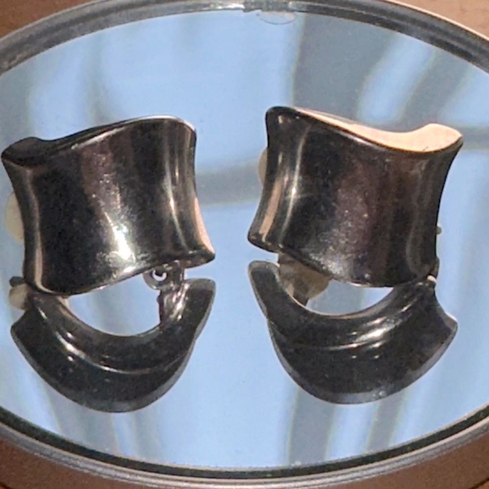 Vintage Silver Tone Curved Clip-On Earrings